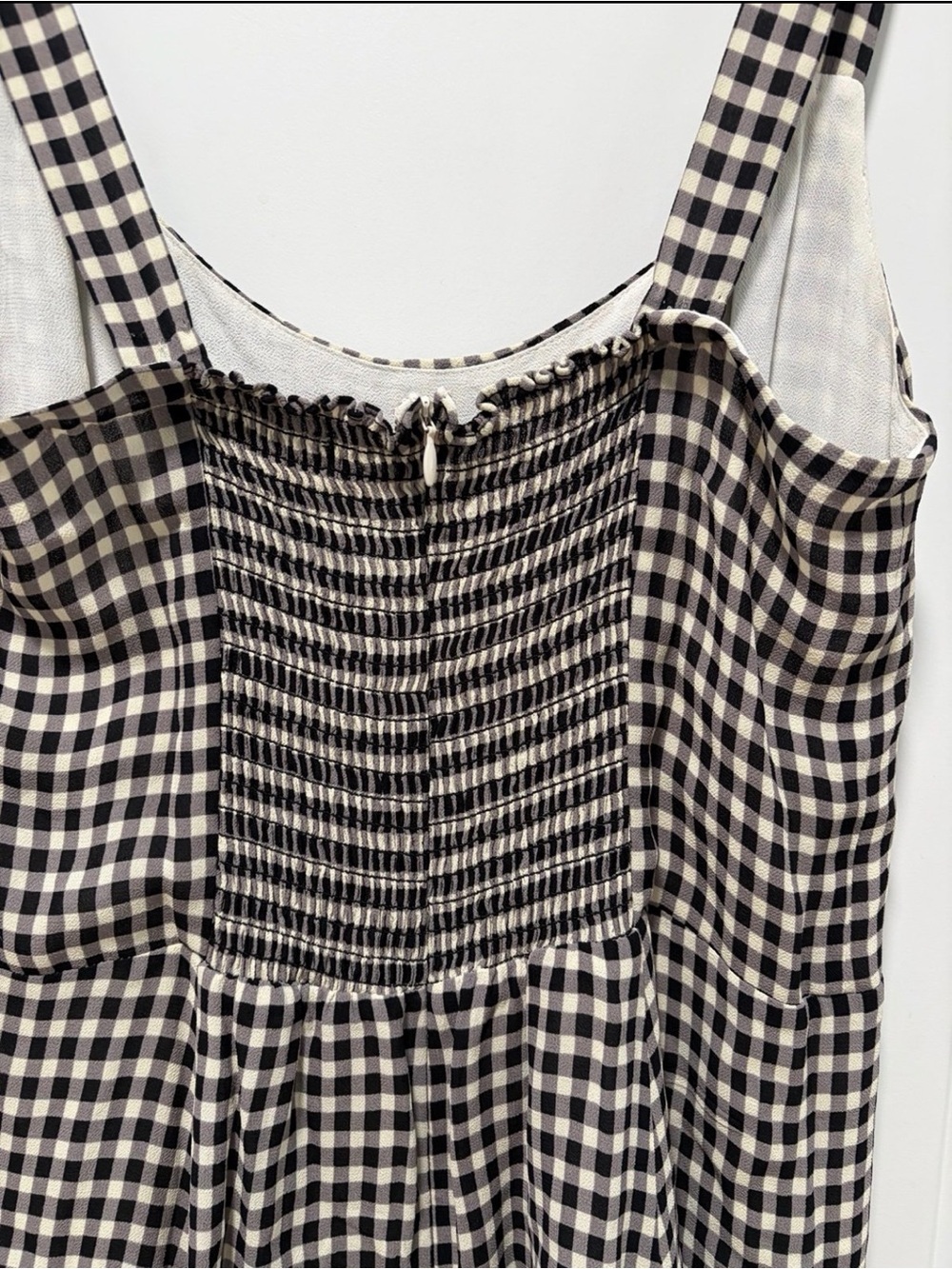 Reformation Tai Gingham Mini Dress size 12 Black Cream Gold Heart Buttons‎ - Picture 4 of 11